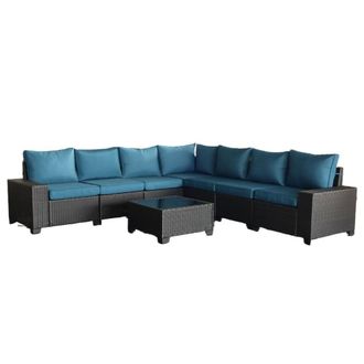 Concept Usine Muebles de jard&iacute;n en esquina de 7 plazas en resina tejida con mesa gri