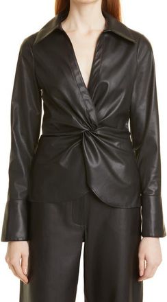 Cinq &agrave; Sept McKenna Faux Leather Knot Front Blouse in Black at Nordstrom, Size Medium
