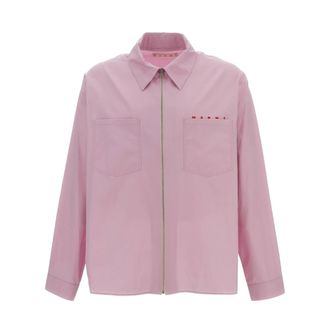 Marni Casual Shirts, male, Pink, Size: L Poplin Zip Shirt