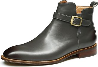 Generic Mens Genuine Leather Ankle Boots with Side Zipper and Buckle Strap Comfortable Pigskin Lining Stylish Dress Boots for Casual and Business Wear,Grey,8.