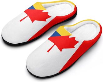 Generic Canada And Columbia Flag Mens Soft Cotton Slippers with Memory Foam Anti-skid House Shoes for Travel Indoor Outdoor