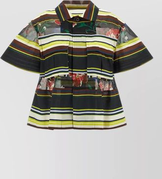 sacai striped floral-print short-sleeve blouse