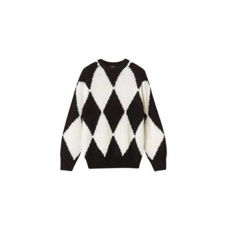 Twinset Intarsia Gebreide Trui met Cabochons - Dames - Ronde hals truien - Veelkleurig - XS - Wol - Truien & Vesten