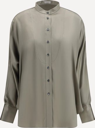 Brunello Cucinelli Camicia in seta con motivo monili Woman S