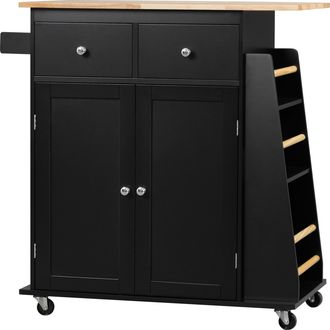 HOMCOM Isola Cucina Con Armadietto, 2 Cassetti E Portaspezie In Legno Nero - Homcom