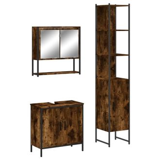 Berkfield Home 3 Piece Bathroom Furniture Set Smoked Oak Engineered Wood in Brown