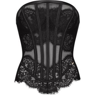 Hunkem&ouml;ller Chalice Mesh & Lace Bustier in Caviar at Nordstrom Rack, Size 36B