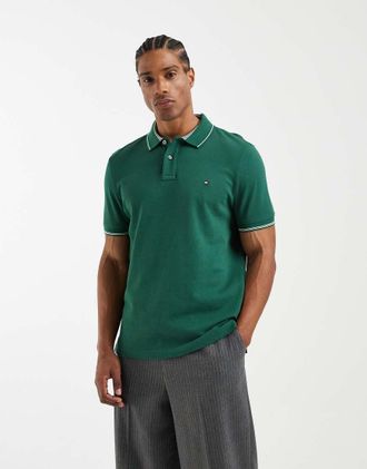 Tommy Hilfiger Polo vestibilit&agrave; classica verde con colletto in piqu&eacute;