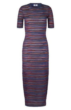M Missoni Stripe Short Sleeve Wool Blend Knit Dress in Multi Purple Red Blue Grey at Nordstrom Rack, Size X-Small