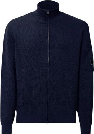C.P. Company Re-Wool Full Zip Lens Cardigan - Heren - Vesten - Blauw - XS - Wol - Truien & Vesten