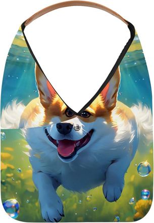 Generic Lovely Corgi Swims Underwater Reusable Lightweight Grocery Bags - Foldable Into Compact Pouch, Washable & Sturdy, Multipurpose for Shopping and Travel