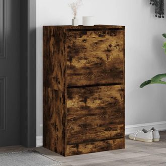 vidaXL Vidaxl - Mueble Zapatero 2 Cajones Abatibles Roble Ahumado 60x42x108 Cm