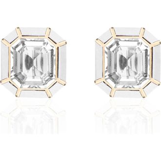 Goshwara M&eacute;lange Emerald-Cut Stud Earrings in Clear /White at Nordstrom