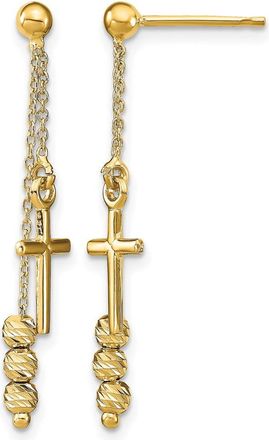 Diamond2Deal 14K Yellow Gold Diamond-cut Cross Drop Dangle Earrings