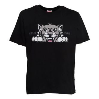 Kenzo T-Shirts, male, Black, Size: XL Happy Tiger Print T-Shirt