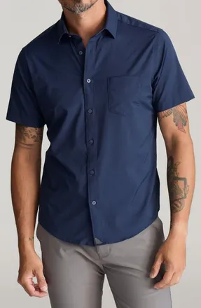 UNTUCKit Gironde Short Sleeve Performance Button-Up Shirt in Navy at Nordstrom, Size X-Large