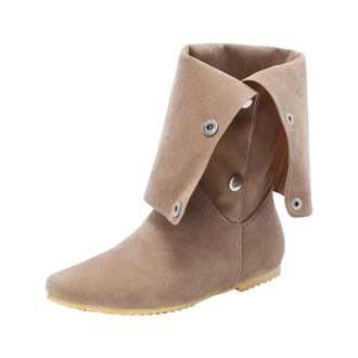 Generic Womens Leisure Knee High Boots Round Toe Low Flat Heel With Button Closure Convertible Cuff For Daily Wear