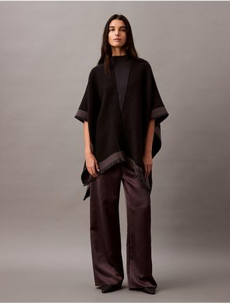 Calvin Klein Womens Wool Woven Shawl - Black