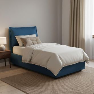 Talamo Italia Cama Individual Evelyn, Cama Contenedor Con Revestimiento De Tela, 100% Made In Italy, Apertura Frontal, Con Colch&oacute;n Cm 90x200 Incluido, Azul, Con Emb