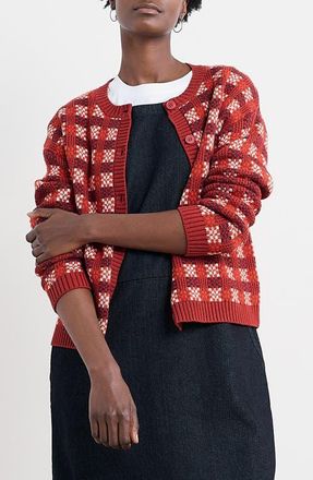 Seasalt Cornwall Kensa Check Organic Cotton Jacquard Cardigan in Circlet Deep Rust Chalk at Nordstrom, Size 14 Us