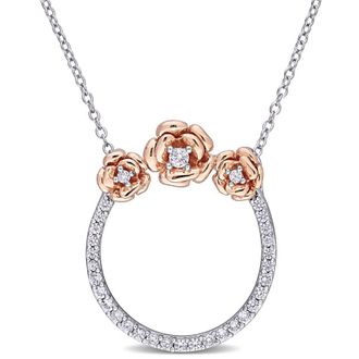 Amour 3/5 CT TGW Created White Sapphire Rose Open Circle Pendant with Chain In Rose Plated Sterling Silver