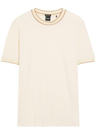 BOSS Boss Thompson Striped-trim Piqu&eacute; Cotton T-shirt - Ecru - XL