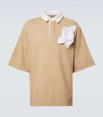 Simone Rocha Floral-appliqu&eacute; cotton jersey polo shirt