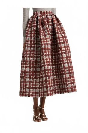 Oscar De La Renta Textured Plaid Printed Circle Skirt In Burgundy