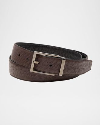Ferragamo Men & apos;s Double Adjustable Square-Buckle Leather Belt