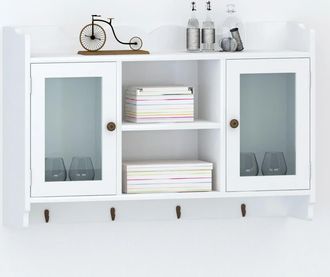 vidaXL Vidaxl - Armario De Pared Estante Expositor Vidrio Mdf Blanco Libros/dvd