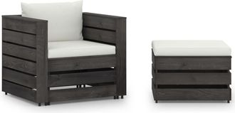 vidaXL Muebles De Jard&iacute;n 2 Pzas Con Cojines Gris Madera Impregnada Vidaxl