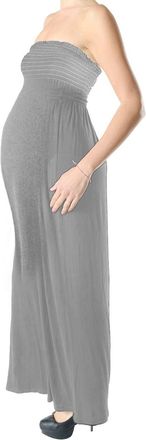 Janisramone Womens Ladies New Sleeveless Bandeau Boobtube Plain Maternity Gather Sheering Maxi Long Dress Grey
