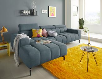 Domo Collection Ecksofa »Cunelli tolle Sitznähte als Designelement, fester Sitzkomfort, L-Form« wahlweise mit 6-fach verstellbarer Kopfteilverstellung, bodenfrei