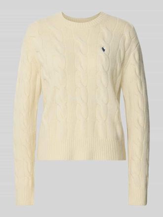 Polo Ralph Lauren Strickpullover mit Zopfmuster und Rundhalsausschnitt in Sand, Gr&ouml;&szlig;e XL