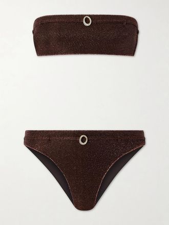 Os&eacute;ree Bikini A Fascia In Lurex Stretch Con Decorazioni Lumi&egrave;re Micro Belt - Marrone
