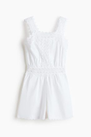 H&M Lace-detail Cotton Playsuit in White at Nordstrom, Size X-Small