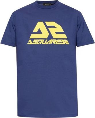 Dsquared2 Graphic Logo Katoenen T-shirt - Heren - T-shirts - Blauw - L - Katoen - Tops