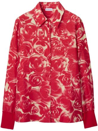 Burberry Camicia con stampa rose - Rosso