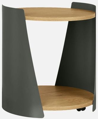 Sweeek Mesa Auxiliar De Metal Y Efecto Madera, Curvado Con Ruedas