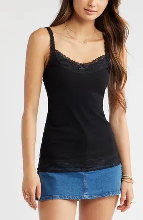 BP. Lace Trim Camisole in Black at Nordstrom, Size Xx-Small