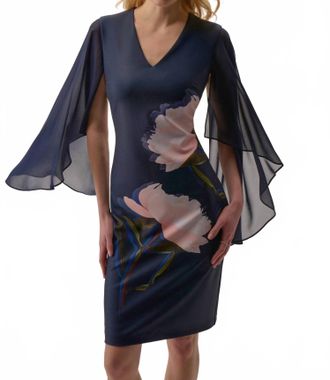 Joseph Ribkoff Floral Sheath Dress In Midnight Blue