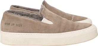 Common Projects 35mm Slip On Sneakers with Shearling in Brown Suede