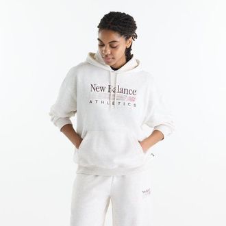 New Balance Mujer Trackside French Terry Hoodie en Beige, Vell&oacute;n de algod&oacute;n, Talla 2XL