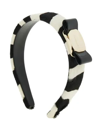 Ferragamo Vara Bow zebra-print headband - women - CALFSKIN/Brass/Patent Calf Leather - One Size - Black