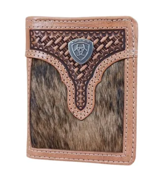 Ariat Mens Calf Hair Basketweave Bifold Wallet In Brown
