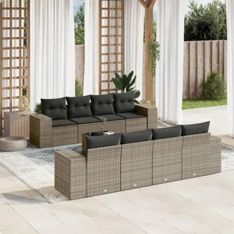 vidaXL Set De Muebles De Jard&iacute;n 9 Pzas Y Cojines Rat&aacute;n Sint&eacute;tico Gris Vidaxl