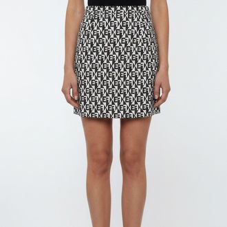 Elisabetta Franchi Black/white Monogram Stretch Crepe Gonna Mini Skirt