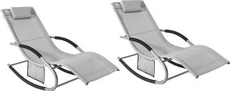 SoBuy Set De 2 Tumbonas, Mecedora Con Almohada Y Bolsillo Lateral, Estructura De Hierro, Malla Transpirable Teslin, C&oacute;modo, Soporta Hasta 150 Kg, Color Gris