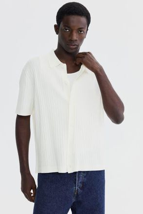H&M Regular Fit Rib-knit Shirt in Cream at Nordstrom, Size X-Small