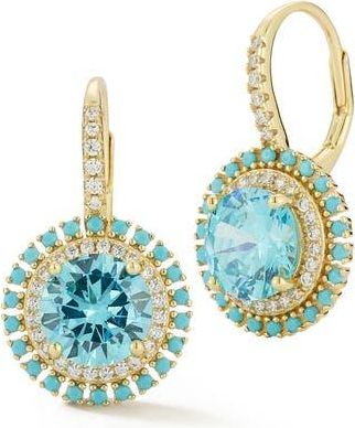 Sphera Milano Cubic Zirconia & Synthetic Turquoise Halo Lever Back Earrings in Gold/blue at Nordstrom Rack